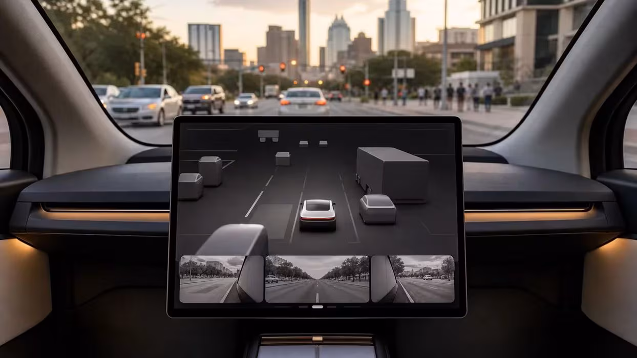 A Tesla expõe um Cybercab no Salão de Paris e deixa testar o FSD, que continua sem autorização em Portugal